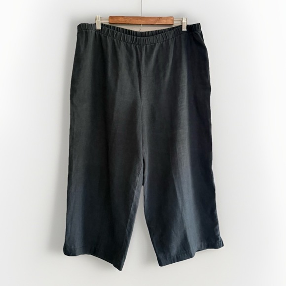 Tahari Pants - Tahari 100% Linen Pants Wide Leg Black Crop Pull On Beach Lagenlook Classic